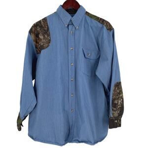 Men’s blue denim hunting shirt size large camo